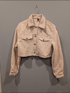 Cropped Button Down Corduroy Jacket Apricot Color